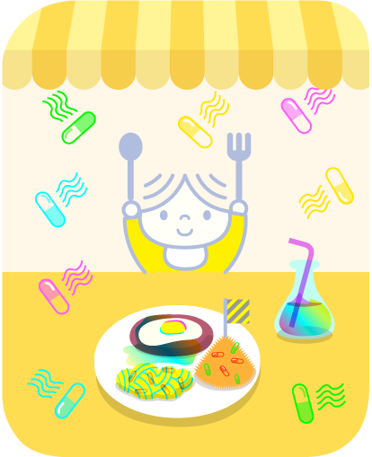 現代食に囲まれた子供のイメージ