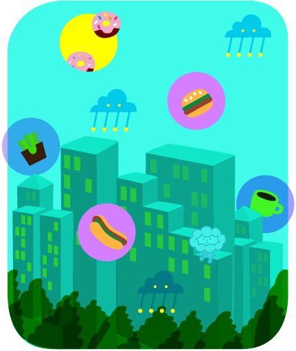 現代食に囲まれた子供のイメージ